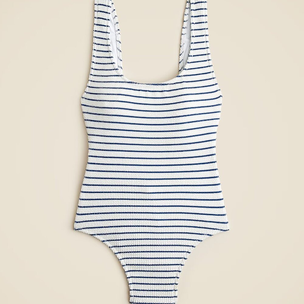 J. Crew Claudia White/Blue Stripe Scrunchie One-Piece Swimsuit/NWT/10 - Picture 4 of 14